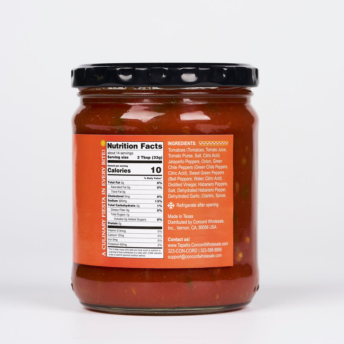 Tapatio Salsa Habanero Hot 15.5 oz jar back nutrition facts and ingredients